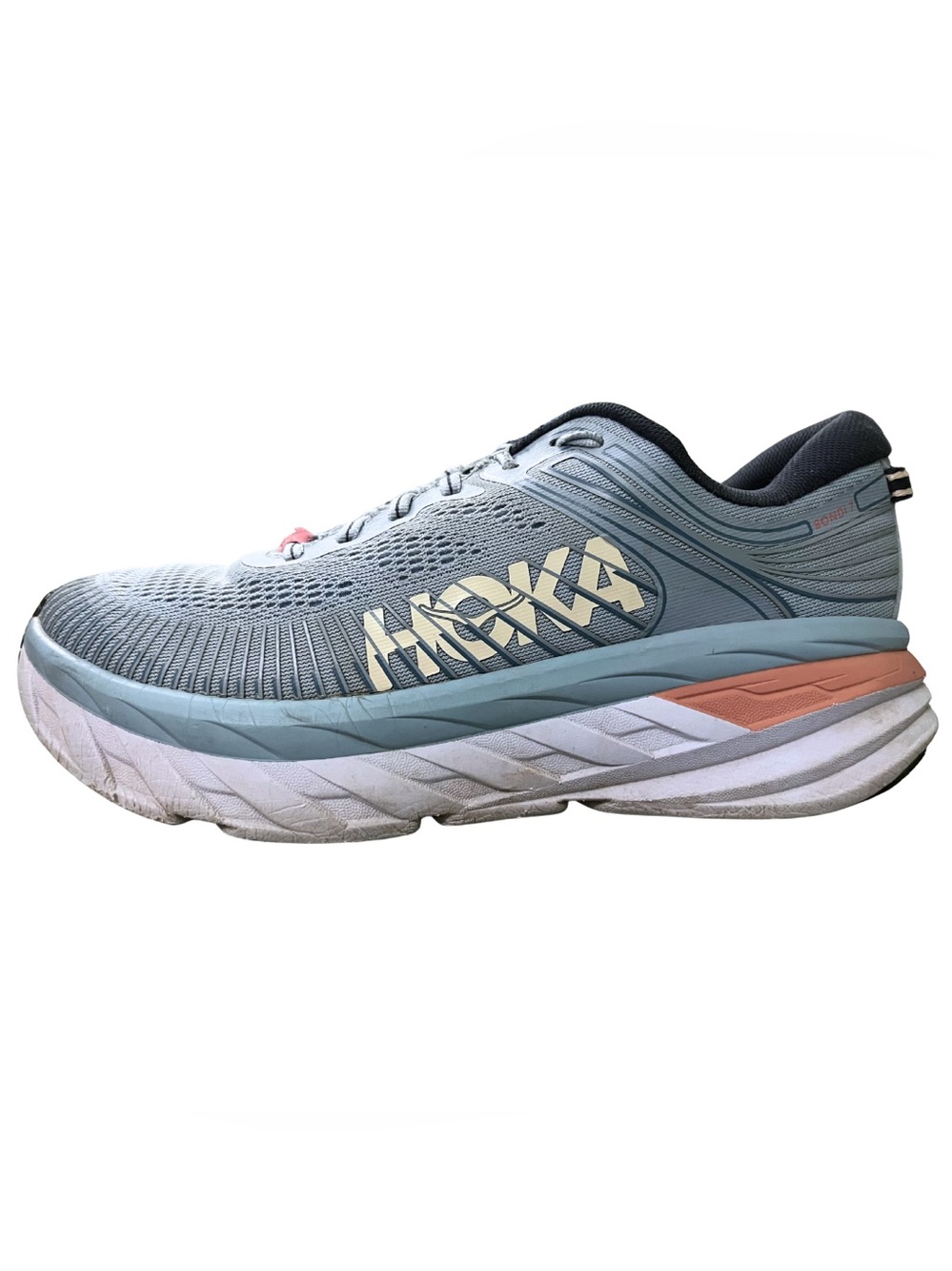 Hoka Womens Bondi 7 Running Shoes 8.5 Light Blue Fog Cushioned Sneakers Gym